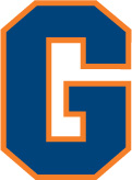 Gettysburg College athletic G logo, blue with orange outline colorway