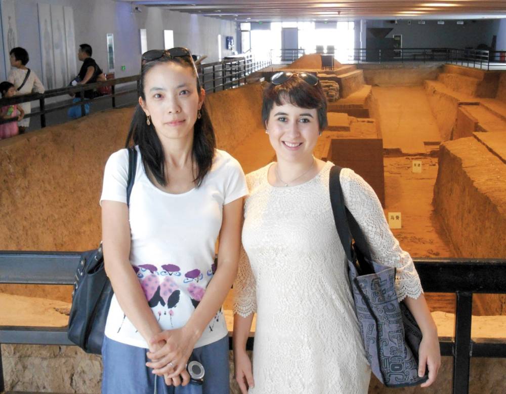  Prog. Yan Sun with Chinese studies major and art history minor Allison Gross &rsquo;15 at the newly excavated site at the Emperor Qin Shi Huang&rsquo;s Mausoleum Site Museum