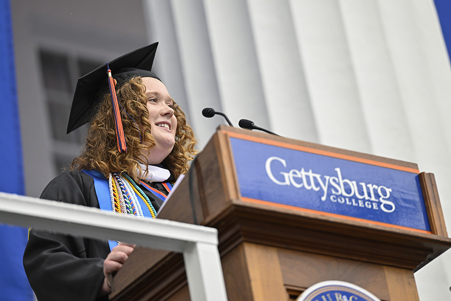 Student speaker Anna L. Benson &rsquo;23 delivers her remarks 