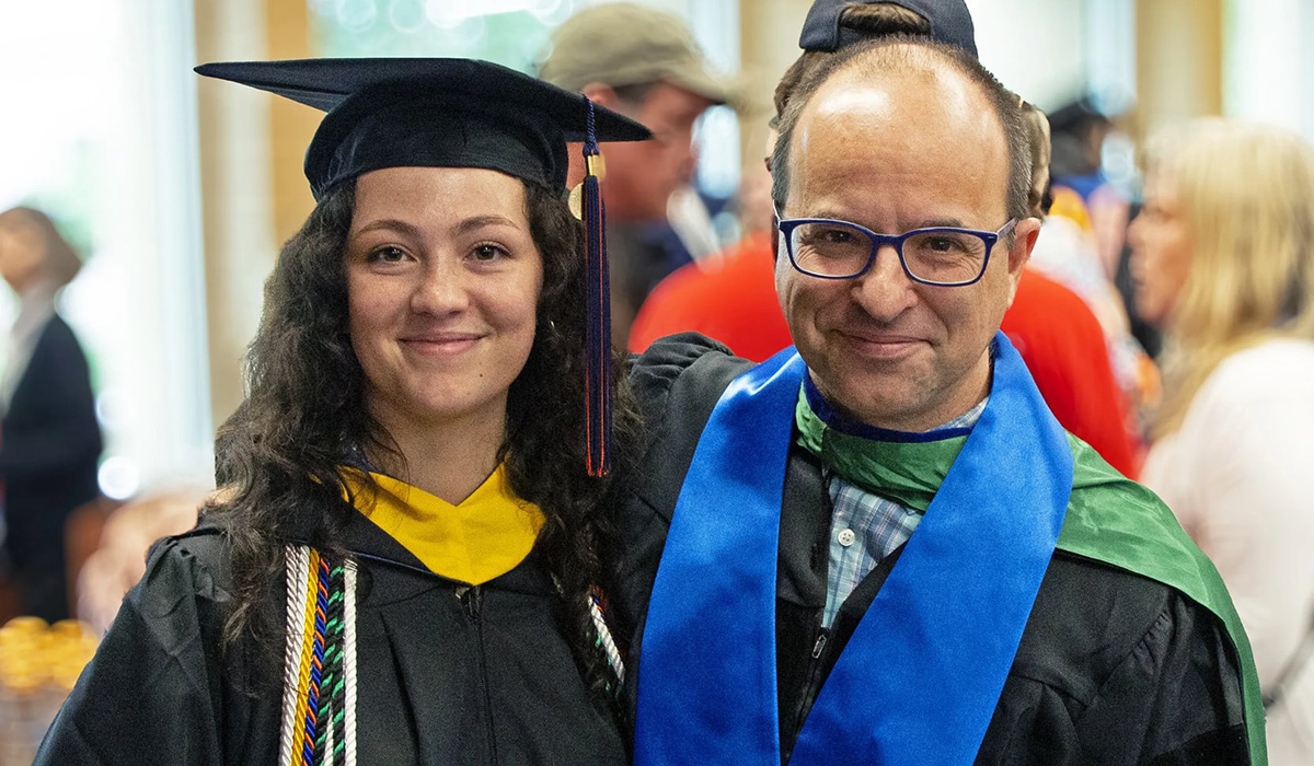 An image of >Prof. D&rsquo;Addario and Chelsea O&rsquo;Leary &rsquo;24 at the Class of 2024 Commencement exercises 