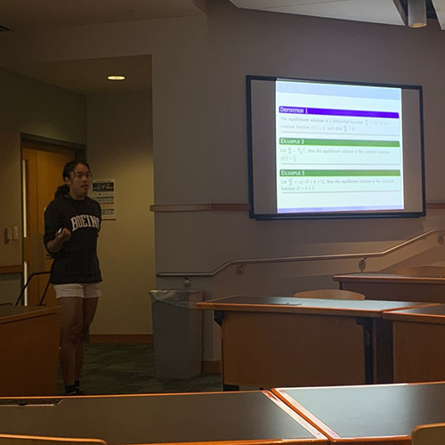 An image of Sophie Nasir &rsquo;25 presenting