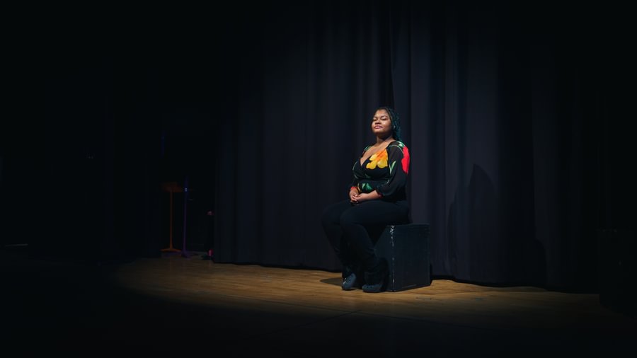 Britney Brunache &rsquo;22 is seen on stage at Gettysburg College&rsquo;s Stevens Theatre.